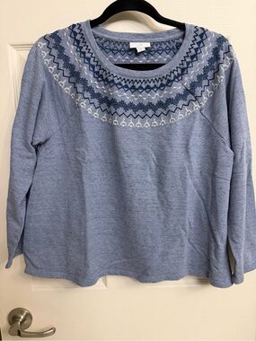 JJill Light Blue Embroidered Long-Sleeve Top